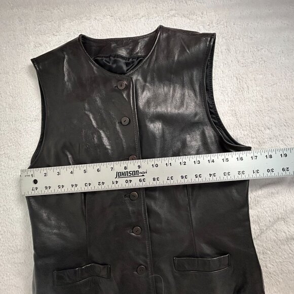 Banana Republic Women Black Genuine Leather Button Down Vest Jacket Size 6 Lined - Picture 7 of 8
